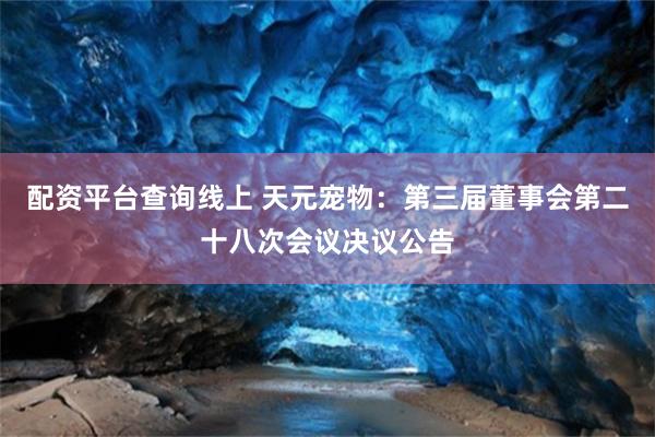 配资平台查询线上 天元宠物：第三届董事会第二十八次会议决议公告