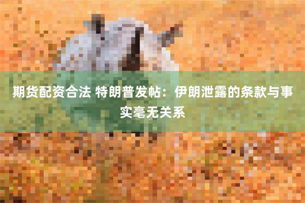 期货配资合法 特朗普发帖：伊朗泄露的条款与事实毫无关系