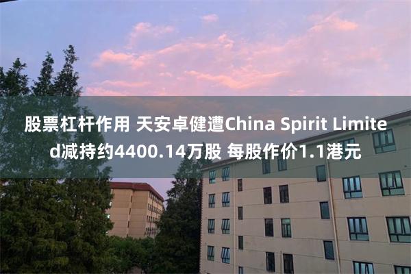 股票杠杆作用 天安卓健遭China Spirit Limited减持约4400.14万股 每股作价1.1港元